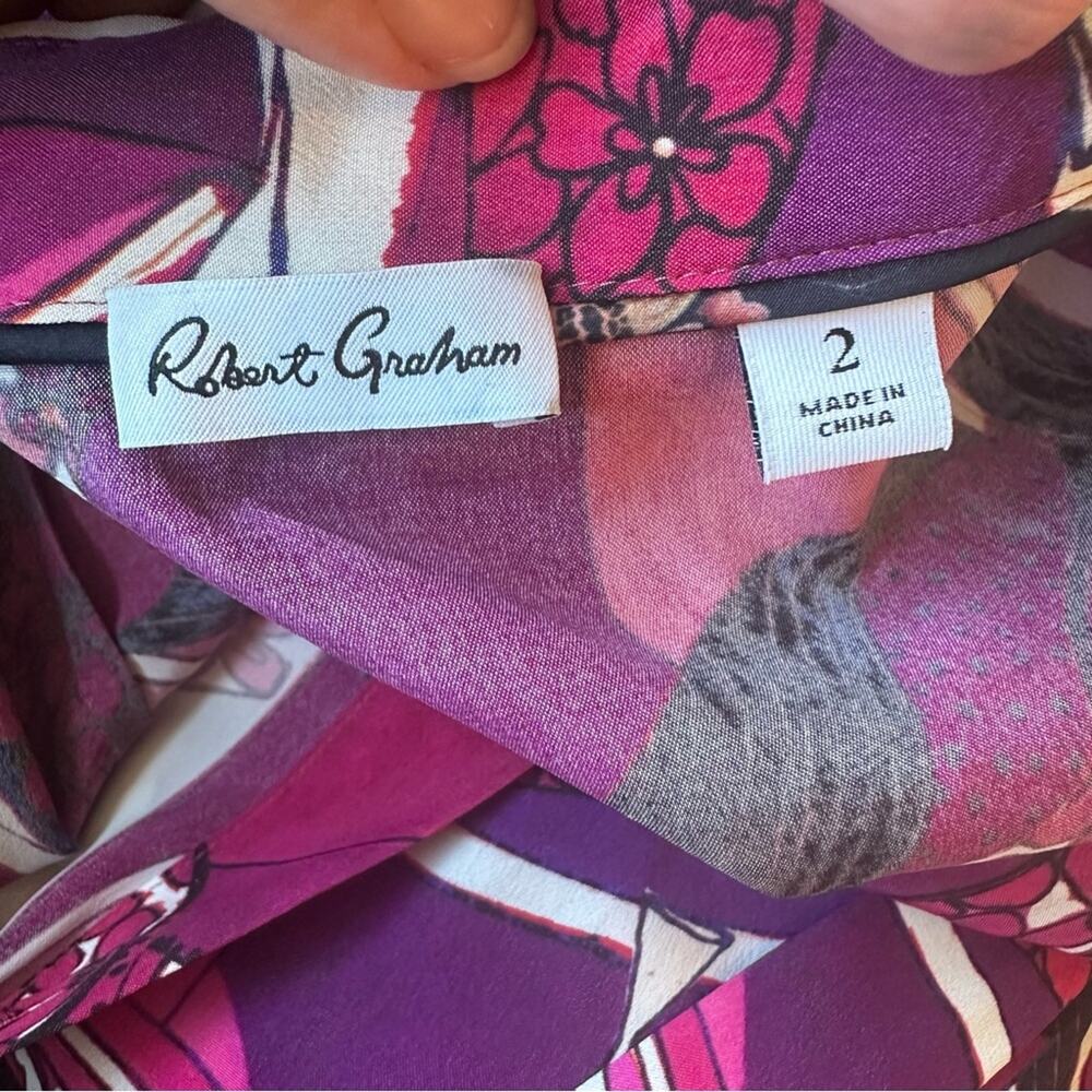 Robert Graham 2 Gianna Long-Sleeve Maxi Shirtdress fuchsia swirly button up - Picture 12 of 14